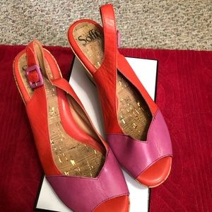 Women’s wedge heel slingback pink and orange size 10 leather by soft